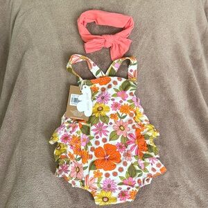 NWT Angel Dear Floral Sunsuit with Headband, 3-6 months